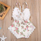 Newborn Kids Baby Girls Clothes Floral Back Cross Romper Outfits Lace V-Neck Jumpsuit Romper Playsuit