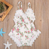 Newborn Kids Baby Girls Clothes Floral Back Cross Romper Outfits Lace V-Neck Jumpsuit Romper Playsuit