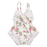 Newborn Kids Baby Girls Clothes Floral Back Cross Romper Outfits Lace V-Neck Jumpsuit Romper Playsuit