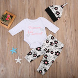 Newborn Kid Baby Girl Floral Clothes Long Sleeve Jumpsuit Romper +Floral Pants +Hat Outfit Clothing 0-24M