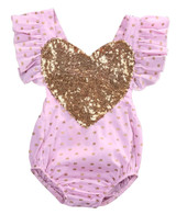 Newborn Infant Baby Girls Sequin Heart Ruffles Outfit Cotton Romper Backless Jumpsuit sunsuit Clothes