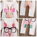 Newborn Infant Baby Girls Rompers Cute Cartoon Rabbit Pig Baby Rompers Jumpsuit Outfits Sunsuit Baby Girls Clothes 0-24 Months