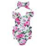 Newborn Infant Baby Girls Clothes square collar sleeveless Bodysuit Floral print Bowknot Headband 2PC cotton casual Outfit