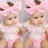 Newborn Infant Baby Girls Lace Floral Clothes Bodysuits Flower Pink Jumpsuit Headband Outfits Baby Clothing Sunsuit 0-18M