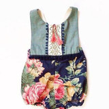 Newborn Infant Baby Girl Cotton Floral Patchwork Romper Sleeveless Tassel Jumpsuit Sunsuit Outfit Clothes