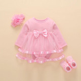 Newborn Girls Dresses Clothing 2017 Fashion Autumn Cotton Bowknot Birthday Baby Girls Dress Solid Princess Baby Clothes 4ds037