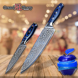 Damascus Knife Set 2 pcs Damascus Japanese Stainless Steel VG10 Chef Utility Knives Cooking Kitchen Chef Knife Pro Tools NEW