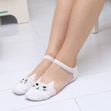 Cute print cat harajuku transparent socks women girl summer funny animal low cut ankle sock