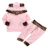 Cute Pink Baby Girls Clothes Newborn Infant Bebek Hooded Sweatshirt Tops+Pants Leopard 2pcs Outfits Tracksuit Kids Clothing Set
