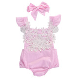 Cute Newborn Infant Baby Girls Clothes Pink Lace Floral Bodysuit Outfits Sunsuit 0-18M