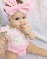 Cute Newborn Infant Baby Girls Clothes Pink Lace Floral Bodysuit Outfits Sunsuit 0-18M