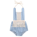 Cute Newborn Baby Girls tassel Jeans Clothes 2017 Summer Sleeveless backless Romper Jumpsuit Outfit Sunsuit One-Pieces