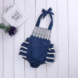 Cute Newborn Baby Girls Ruffles Lace Floral Sleeveless Cotton Romper Jumpsuit Cake Outfits