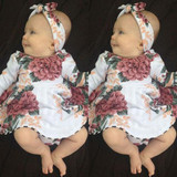 Cute Newborn Baby Girls Long Sleeve Floral Dress Headband Outfits Kids Clothes Toddler Infant Girl Flower Daily Dresses Soft