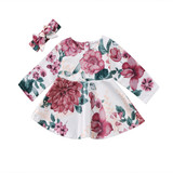 Cute Newborn Baby Girls Long Sleeve Floral Dress Headband Outfits Kids 2pcs Clothes Sweet Girl Princess Dress