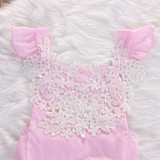 Cute Newborn Baby Girls Bodysuit Lace Floral Pink Bodysuit Jumpsuit+Headband Outfits Sunsuit Clothes