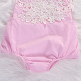 Cute Newborn Baby Girls Bodysuit Lace Floral Pink Bodysuit Jumpsuit+Headband Outfits Sunsuit Clothes