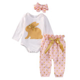 Cute Newborn Baby Girl Clothes 3PCS Infant Bebes Rabbit Romper Bodysuit Gold Dot Pant Headwear Outfit Bebek Giyim Kids Clothing