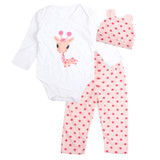3PCS Rompers+Hat+Pants Baby Boys Girls Clothing Set Cute Cartoon Animal Toddler Jumpsuit Infant Cotton Long Sleeve Kids Clothes