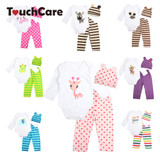 3PCS Rompers+Hat+Pants Baby Boys Girls Clothing Set Cute Cartoon Animal Toddler Jumpsuit Infant Cotton Long Sleeve Kids Clothes