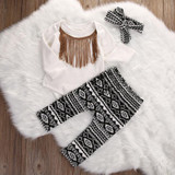 3pcs Newborn Infant Baby Girls Clothes Tassels Bodysuits Tops Long Sleeve + Pants + Headband Legging Baby Girl Outfits Set
