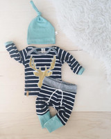 3pcs Newborn Infant Baby Boy Girl Clothes Long Sleeve Cotton Striped Hat Bodysuit Pant Outfits Toddler Kids Clothing Set 0-18M