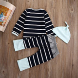 3pcs Newborn Infant Baby Boy Girl Clothes Long Sleeve Cotton Striped Hat Bodysuit Pant Outfits Toddler Kids Clothing Set 0-18M