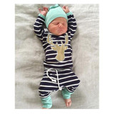 3pcs Newborn Infant Baby Boy Girl Clothes Long Sleeve Cotton Striped Hat Bodysuit Pant Outfits Toddler Kids Clothing Set 0-18M