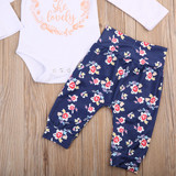 3PCS Newborn Baby Girl Clothes Set Long Sleeve Letter Print Cotton Romper Bodysuit +Floral Long Pant Headband Outfit Bebek Giyim