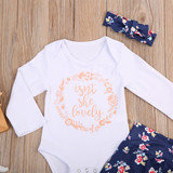 3PCS Newborn Baby Girl Clothes Set Long Sleeve Letter Print Cotton Romper Bodysuit +Floral Long Pant Headband Outfit Bebek Giyim