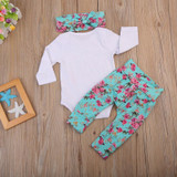 3PCS Newborn Baby Girl Clothes Long Sleeve Wold Flower Romper Tops+Floral Pant Legging Hat Outfit Children Kids Clothing Set