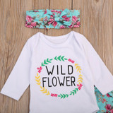 3PCS Newborn Baby Girl Clothes Long Sleeve Wold Flower Romper Tops+Floral Pant Legging Hat Outfit Children Kids Clothing Set
