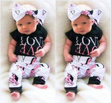3PCS Newborn Baby Boy Girl Clothes 2017 Summer LOVE Cotton Romper + Pant +Headband Outfit Bebek Giyim Clothing Set