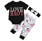 3PCS Newborn Baby Boy Girl Clothes 2017 Summer LOVE Cotton Romper + Pant +Headband Outfit Bebek Giyim Clothing Set