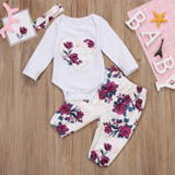 3PCS Infant Toddler Baby Girl Clothes Romper Tops+Headband+Leggings Outfits Sets