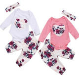 3PCS Infant Toddler Baby Girl Clothes Romper Tops+Headband+Leggings Outfits Sets
