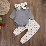 3pcs Kid Children Baby Girls Clothes Long Sleeve Infant Tops Pants Love Pattern Headband Baby Girl Outfit Set Clothing