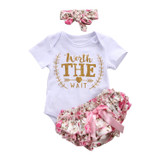 3pcs girls set Infant Baby Girl Cotton Short Sleeve letters Print Rompers Floral Bommer Shorts Headband Outfits Sunsuit Clothes