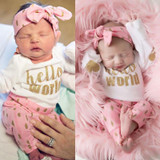 3Pcs Cute Newborn Infant Baby Girls Top Shirt Long Pants Headband Outfit Clothes