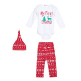 3pcs Cute Newborn Clothing Set Baby Boy Girls First Christmas Clothes Infant Romper Pants Hat Outfit