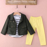 3pcs Baby Toddler Kids Girl Tops T-Shirt+Trouser Pants+Coat Sets Outfits Clothes