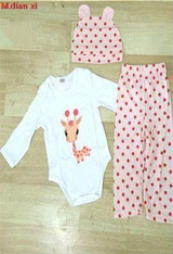 3PCS Baby Cotton Romper Set Infant Newborn Boys Girls Cartoon Animal Costume Clothing Sets Cute Jumpsuit +Hat+Pants Barboteuse