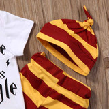 3PCS Baby Clothing Set Newborn Baby Boys Girls Letter Muggle Bodysuit/Tshirt+Stripe Pants+Hat Outfits Clothes 0-18M Super Cute