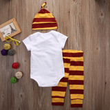 3PCS Baby Clothing Set Newborn Baby Boys Girls Letter Muggle Bodysuit/Tshirt+Stripe Pants+Hat Outfits Clothes 0-18M Super Cute