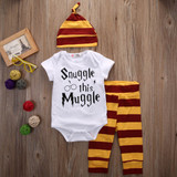 3PCS Baby Clothing Set Newborn Baby Boys Girls Letter Muggle Bodysuit/Tshirt+Stripe Pants+Hat Outfits Clothes 0-18M Super Cute