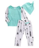 3Pcs Autumn 2017 Newborn Baby Boy Girl Top Long Sleeve Cotton T shirt +Pants +Hat Cotton Outfit Set Clothes