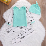 3Pcs Autumn 2017 Newborn Baby Boy Girl Top Long Sleeve Cotton T shirt +Pants +Hat Cotton Outfit Set Clothes