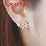 3Pairs Elegant Pearl Rhinestone Earrings Women’s Party Jewelry Gift