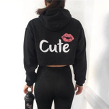 CUTE Letters Printing Crop Tops Women Hoodies Sweatshirts Long Sleeve Pullovers Casual Hoodies Moleton Autumn Sudaderas Mujer Q4