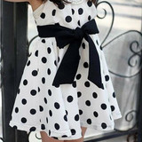 Cute Kids Toddlers Girls Sundress Polka Dots Chiffon Tunic Bowknot Belt Dress
